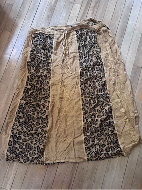 Beige Animal-Print Midi Skirt